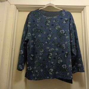 SOFT FLANNEL COUNTRY GIRL BLUES FLOWERS SWEAT BLOUSE 2 X
